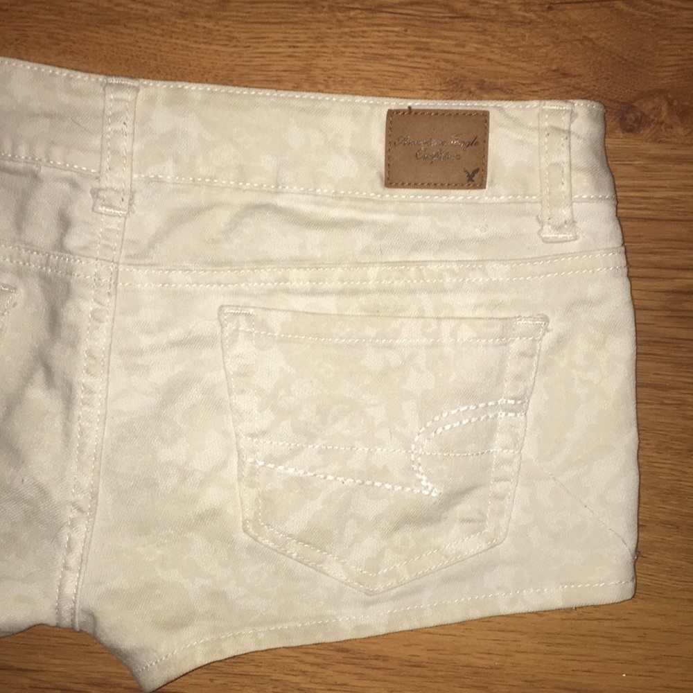 Cream Patterned Jean Shorts